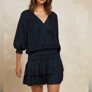 Anthropologie Current Air Aurelie Pleated Mini Dress Elegant Navy Blue